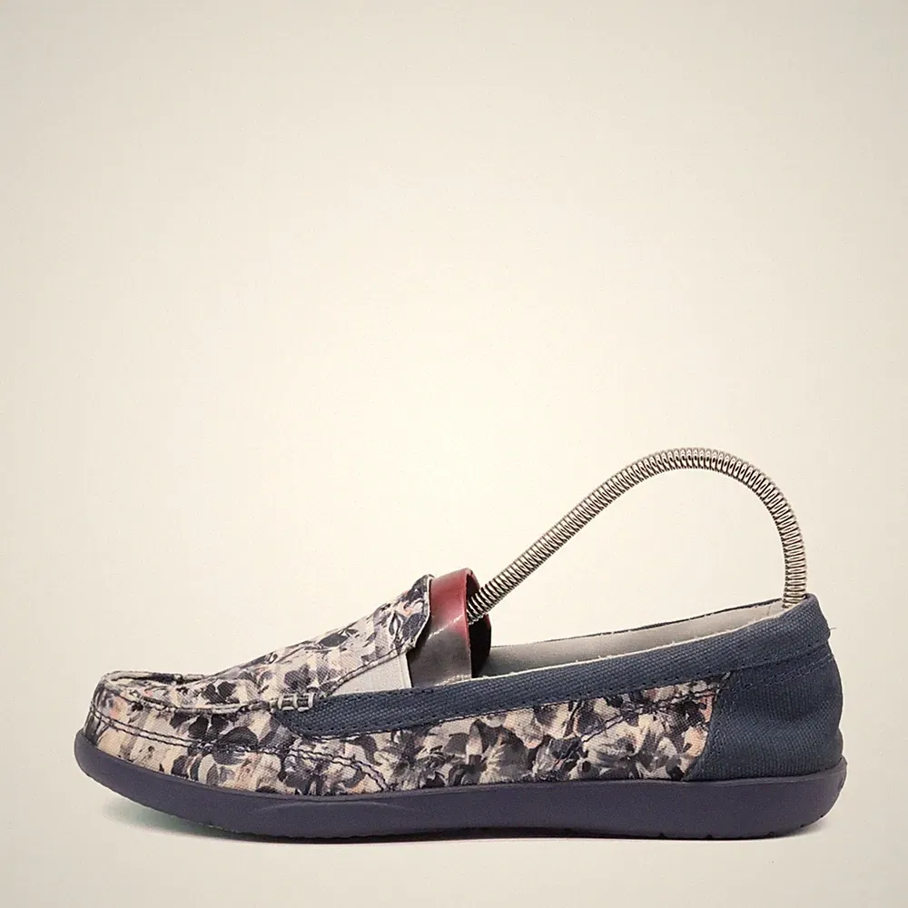 Crocs Damen Mokassins Slipper Floral navy/blau gemustert Sohle Komfort EU 37,5