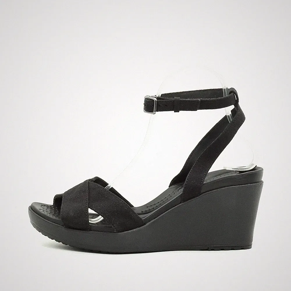 Crocs Damen Sandale EU 41-42 204950 Schwarz Bequemes Fußbett Keilabsatz Sandalen