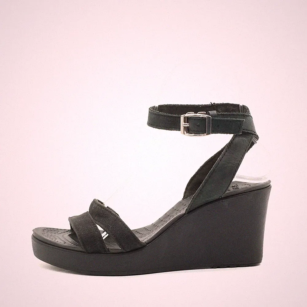 Crocs Damen Sandalen EU 36-37 Keely Wedges Schwarz Synthetik Knöchelriemen