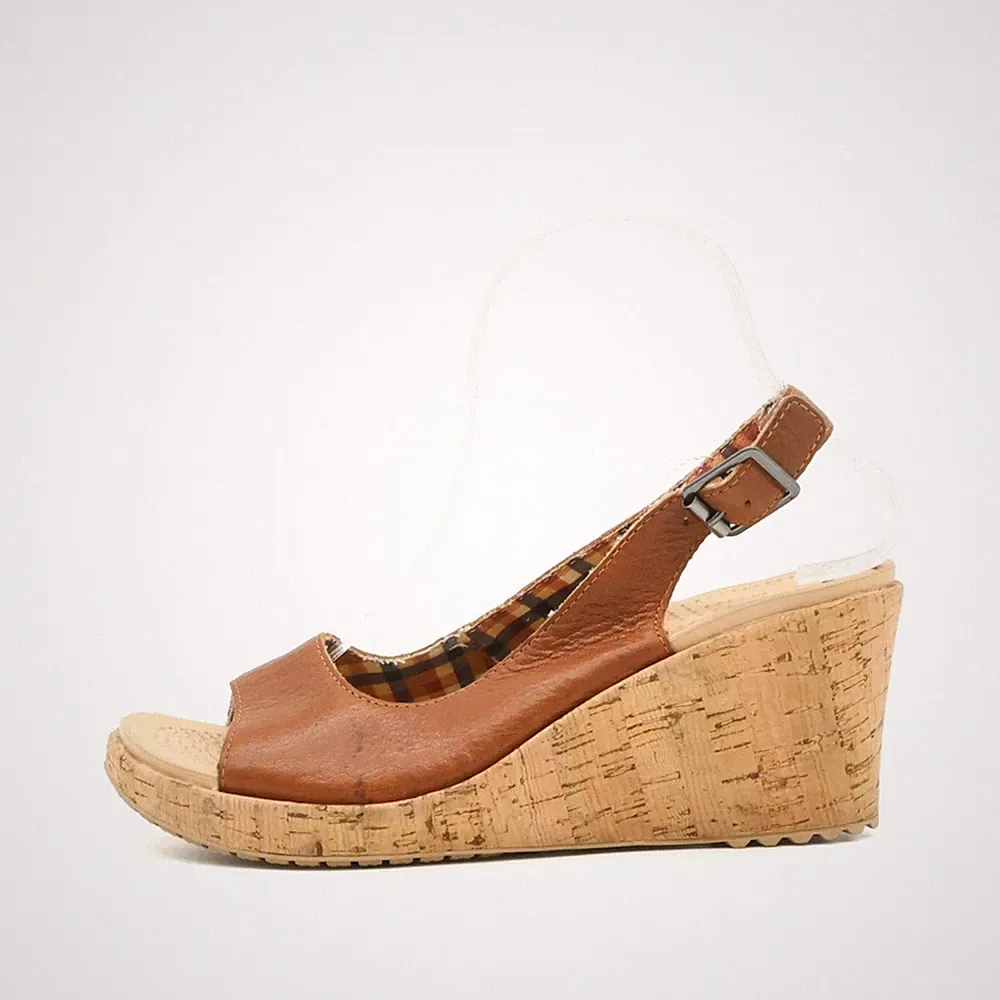 Crocs Damen Sandalen EU 38-39 Leigh Braun Leder Leicht Keilabsatz