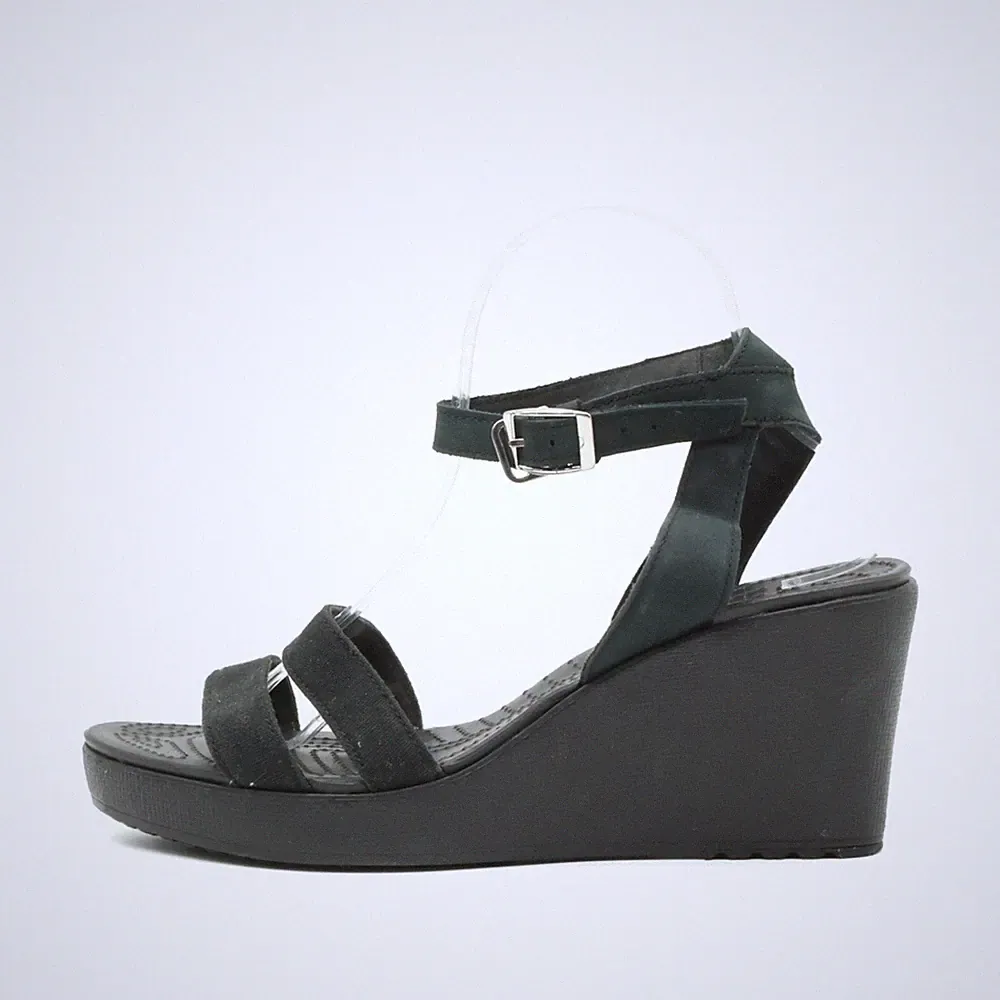 Crocs Damen Sandalen EU 41-42 Wedge Sandal Schwarz Verstellbarer Riemen