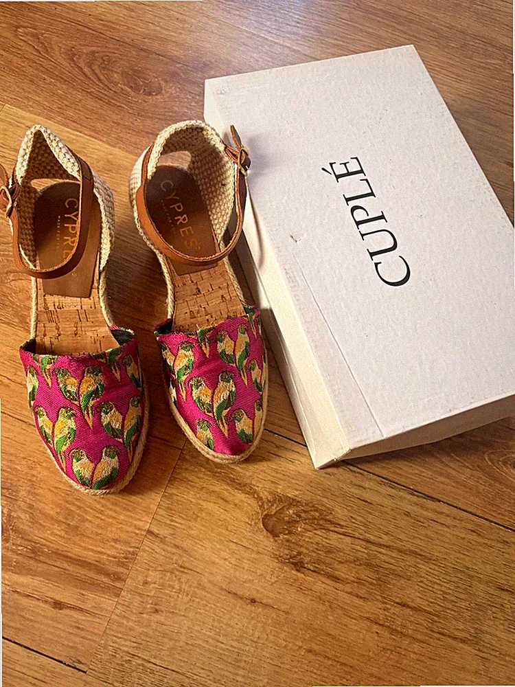 CUPLÉ Damen Espadrille-Sandalen Wedge Keilabsatz Blumen Rosa EU 38 Zustand Neu