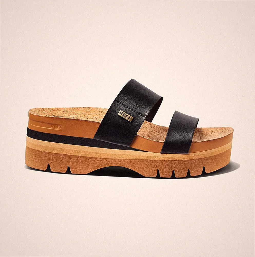 Cushion Vista Damen Slipper Plateau Sandalen veganes Leder schwarz