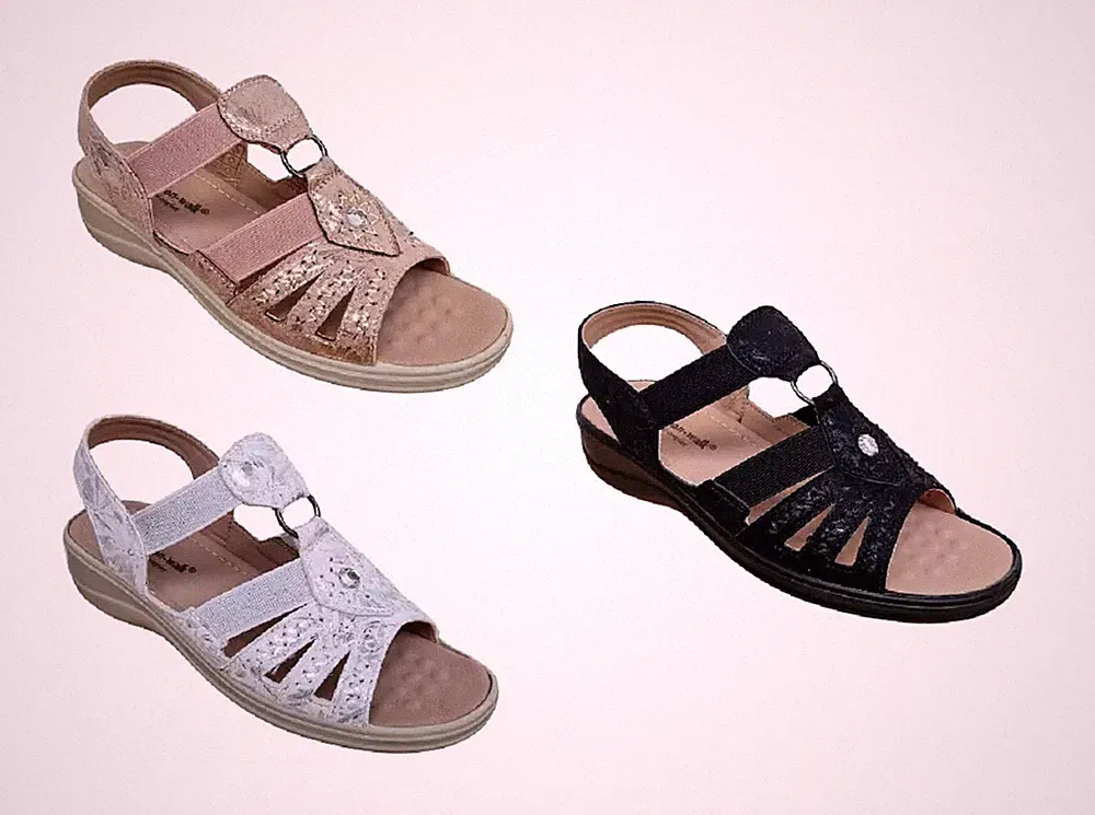 Cushion Walk Damen-Spitzensandalen Sommer Komfort Riemchen Fersenriemen Keilabsatz offene Zehenpartie