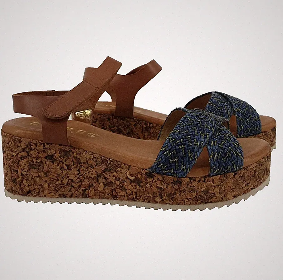 Cypres Damen Sandalen Gr.41 Braun Blau Keilabsatz Leder