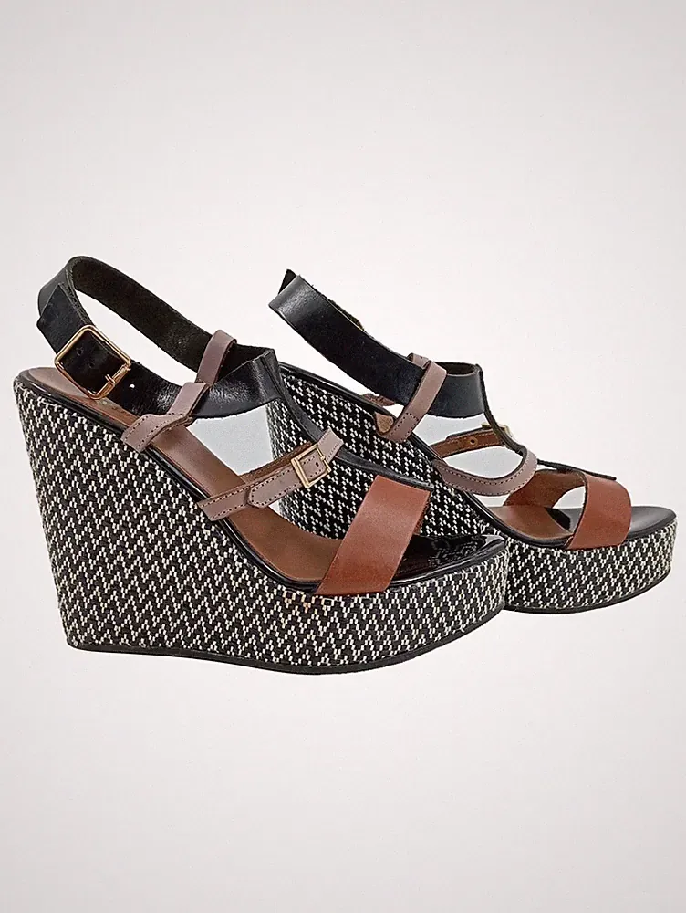 CYPRES Keilabsatz Sandaletten Damen Gr. 38 Mehrfarbig Leder Riemchen