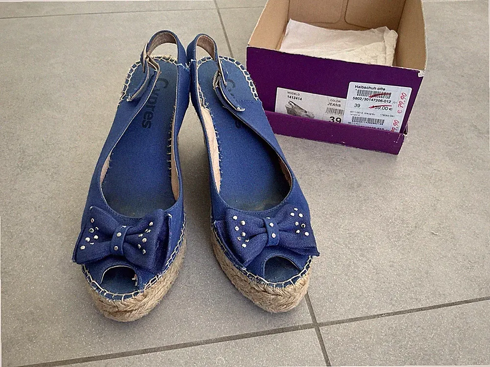 CYPRES Plateausandalen Gr 39 Jeans blau Sandaletten Keilabsatz Schuhe