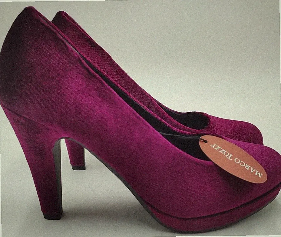 Damen 37 High Heels Merlot Velvet Marco Tozzi Samt Burgunder Rot Sandalen Pumps