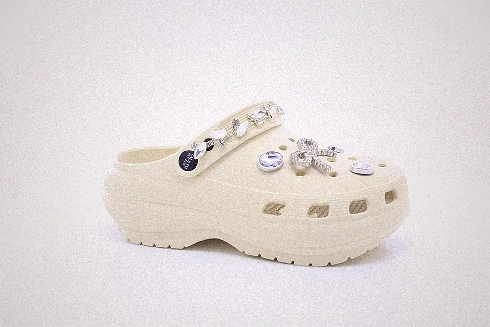 Damen Beige Plateau Diamant Wasserdicht Komfort Nahe Zehenpartie Pantolette Schieber Clog