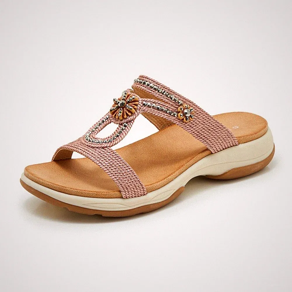 Damen Boho Sandalen Geflochtene Pantoletten Sommer Hausschuhe Strand Slippers
