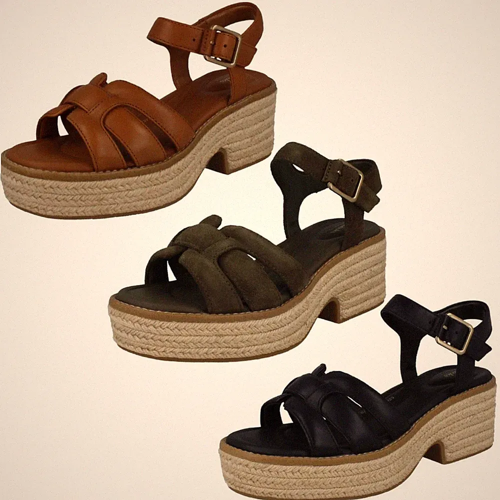 Damen Clarks Coledale Strap Casual Ledersandalen Keilabsatz D-Fit