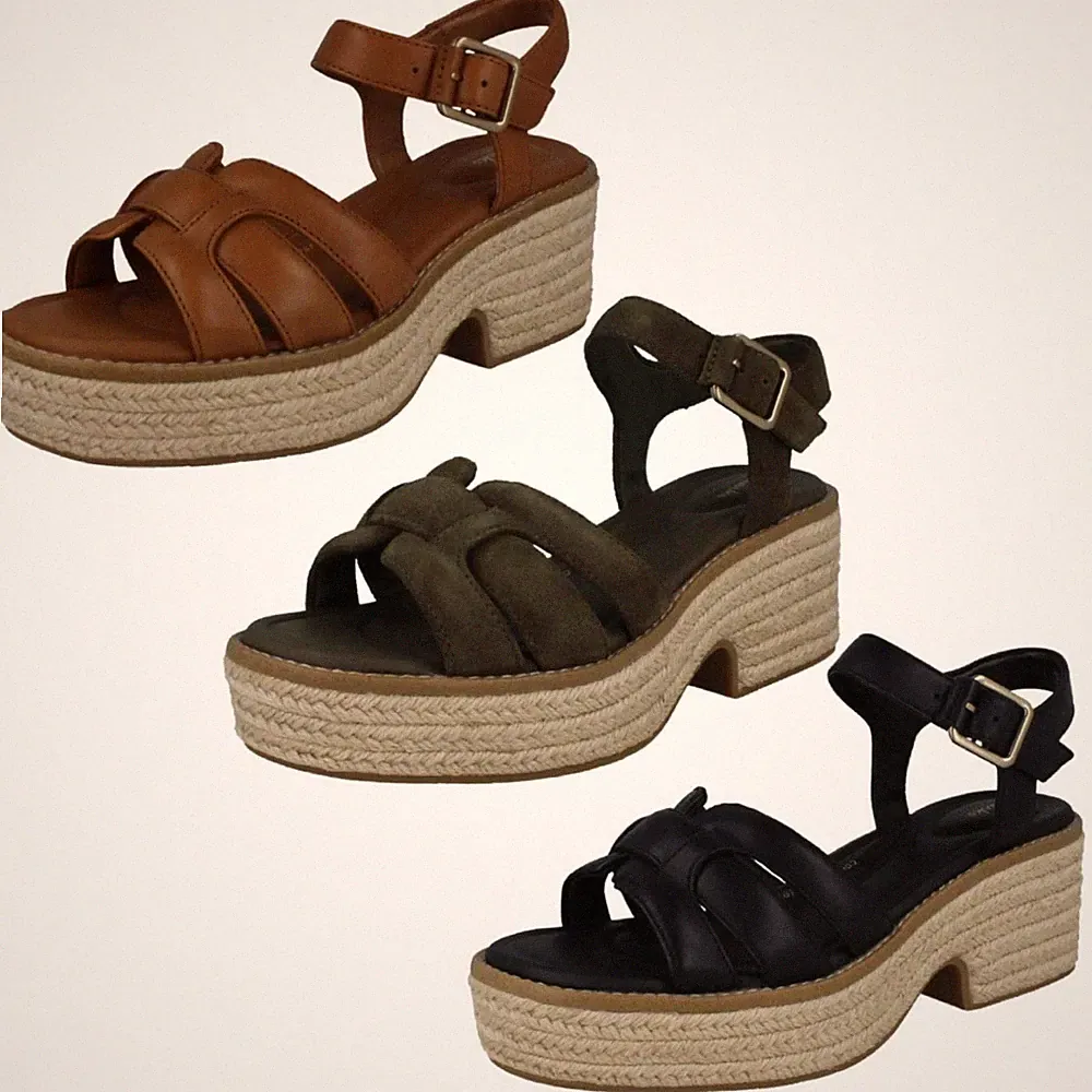 Damen Clarks Seil umwickelt Plateau Keilabsatz Leder Sandalen, Coledale Riemen