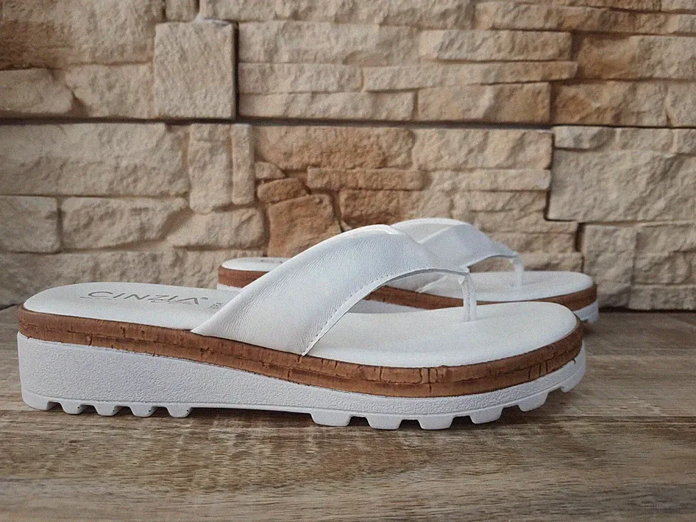 DAMEN COMFORT LEDER SLIPPER ZEHENTRENNER WEISS GRAU SOFT IAF2664811001
