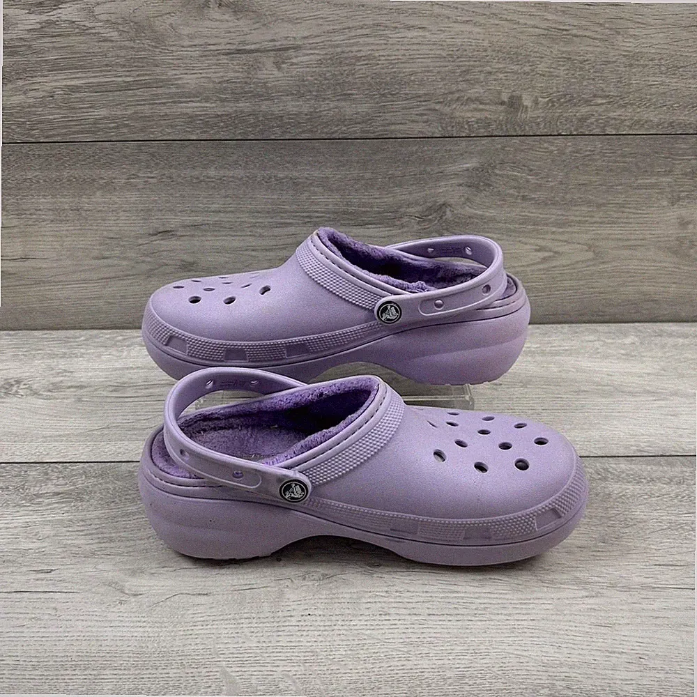 Damen Crocs Plateau Borg gefütterte Clogs