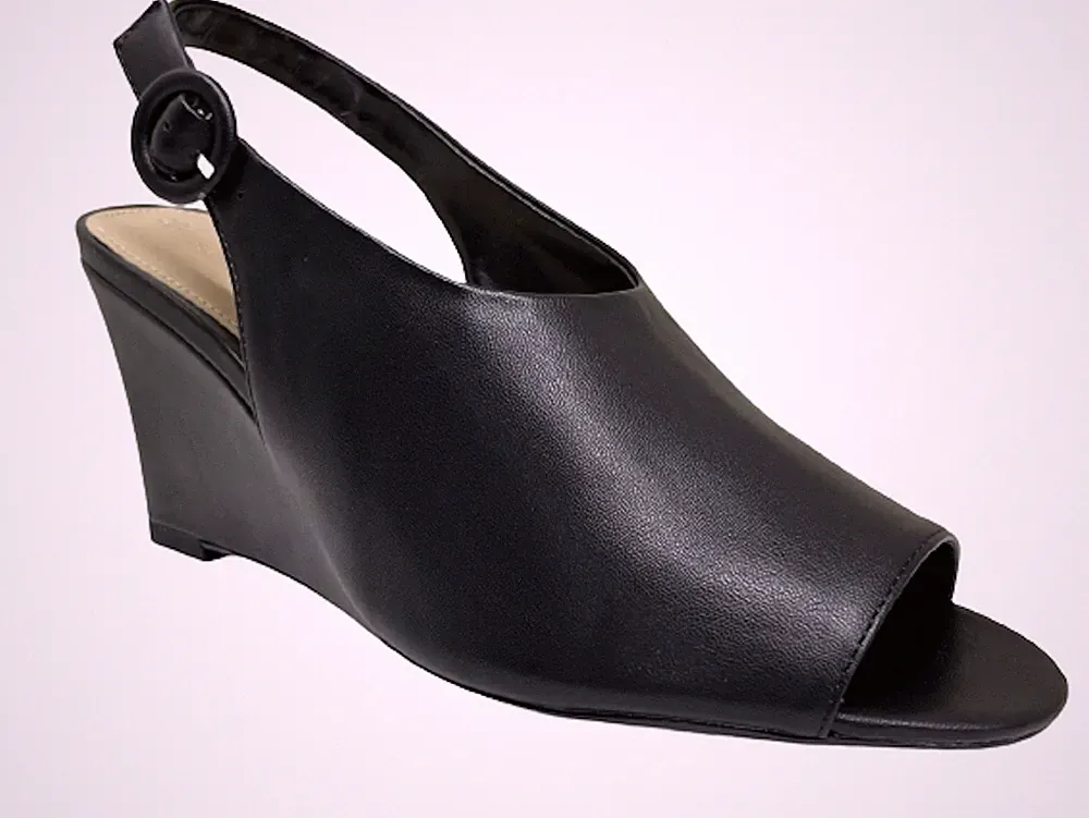 DAMEN CROSSOVER PLATEAU PEEPTOE SCHWARZ KEILABSATZ SANDALEN SCHNALLE UVP £38