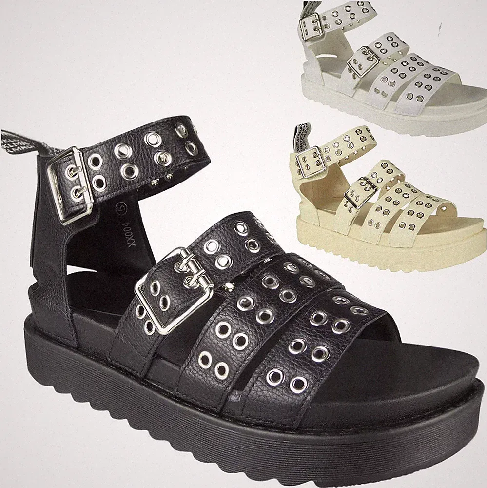 DAMEN DAMEN NIEDRIGER ABSATZ PLATEAU FLACHE FORM RIEMCHEN GLADIATOR SANDALEN SCHUHE GRÖSSE