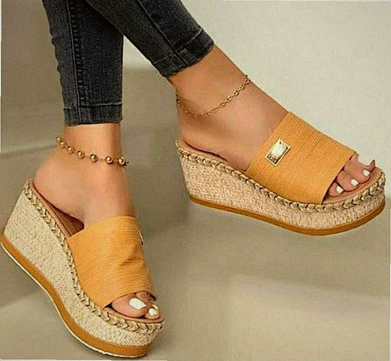 Damen DE Pantoletten Slingback Plateau Keilabsatz Slip On Sandalen Pumps Sommer