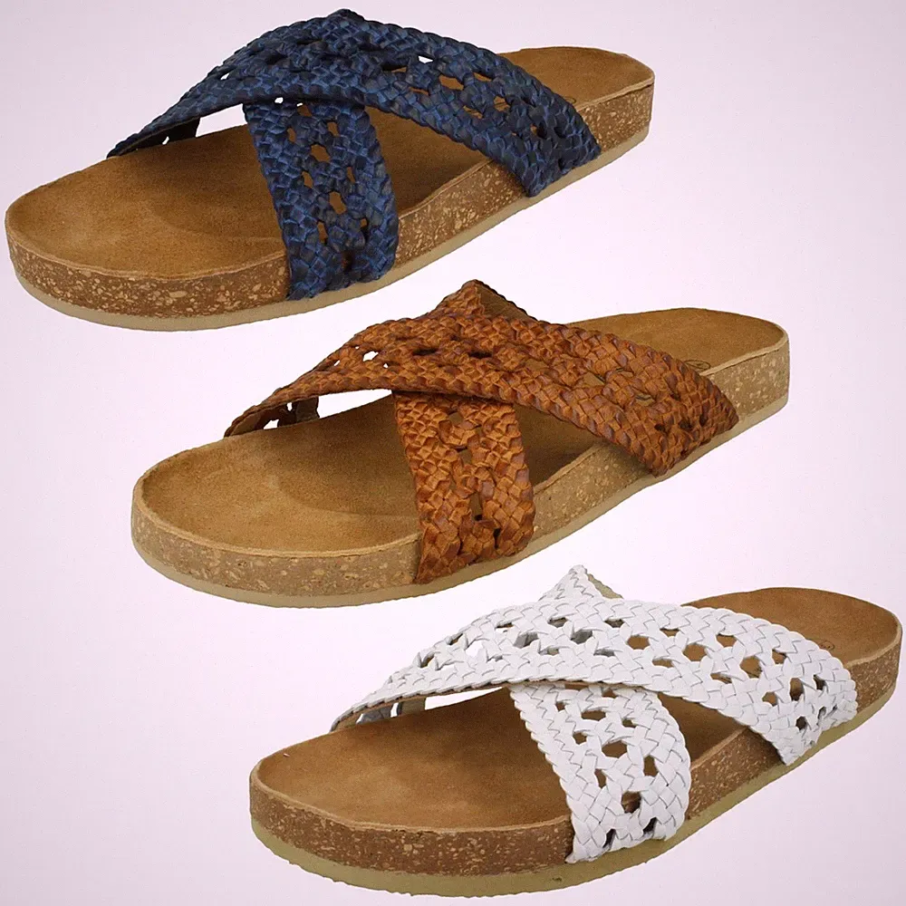 Damen Down To Earth F0R0429 Leder X-Riemen Pantoletten Sandalen
