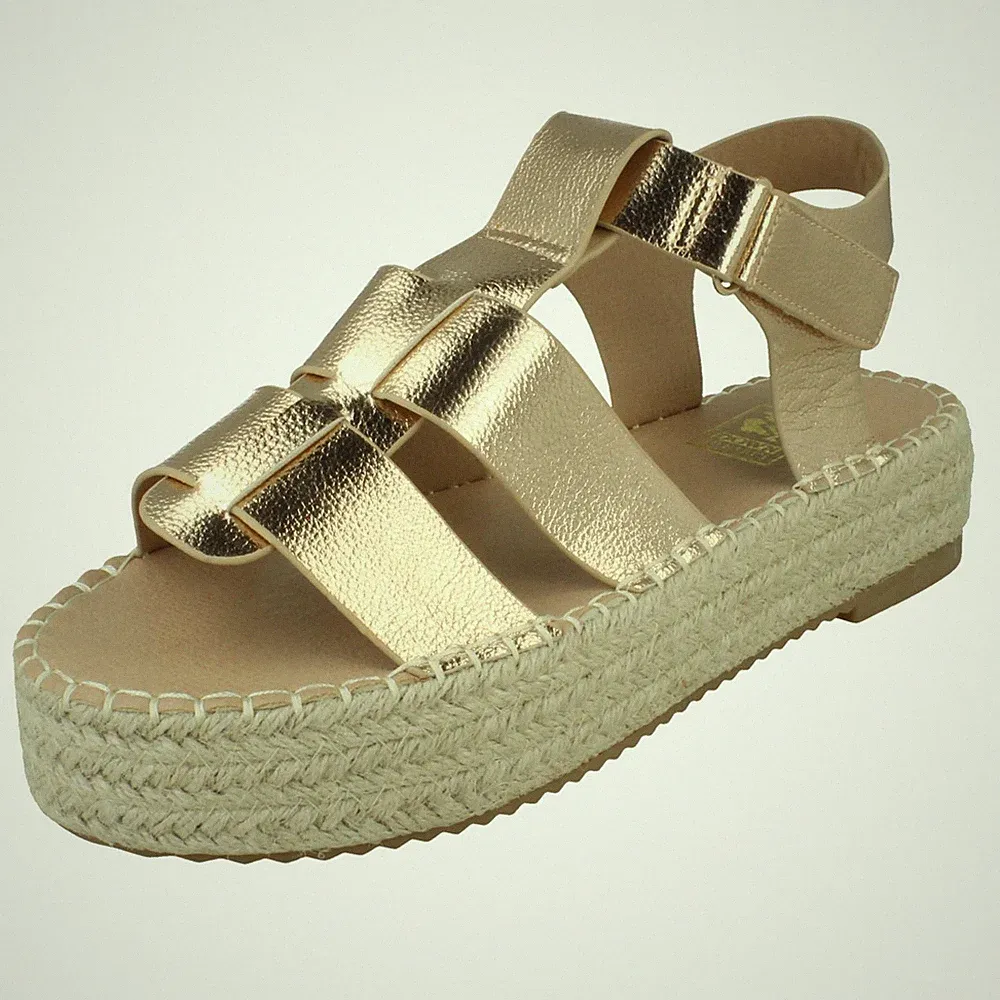 Damen Down to Earth Gladiator Plateau Espadrille mit Knöchelriemen F1R2084