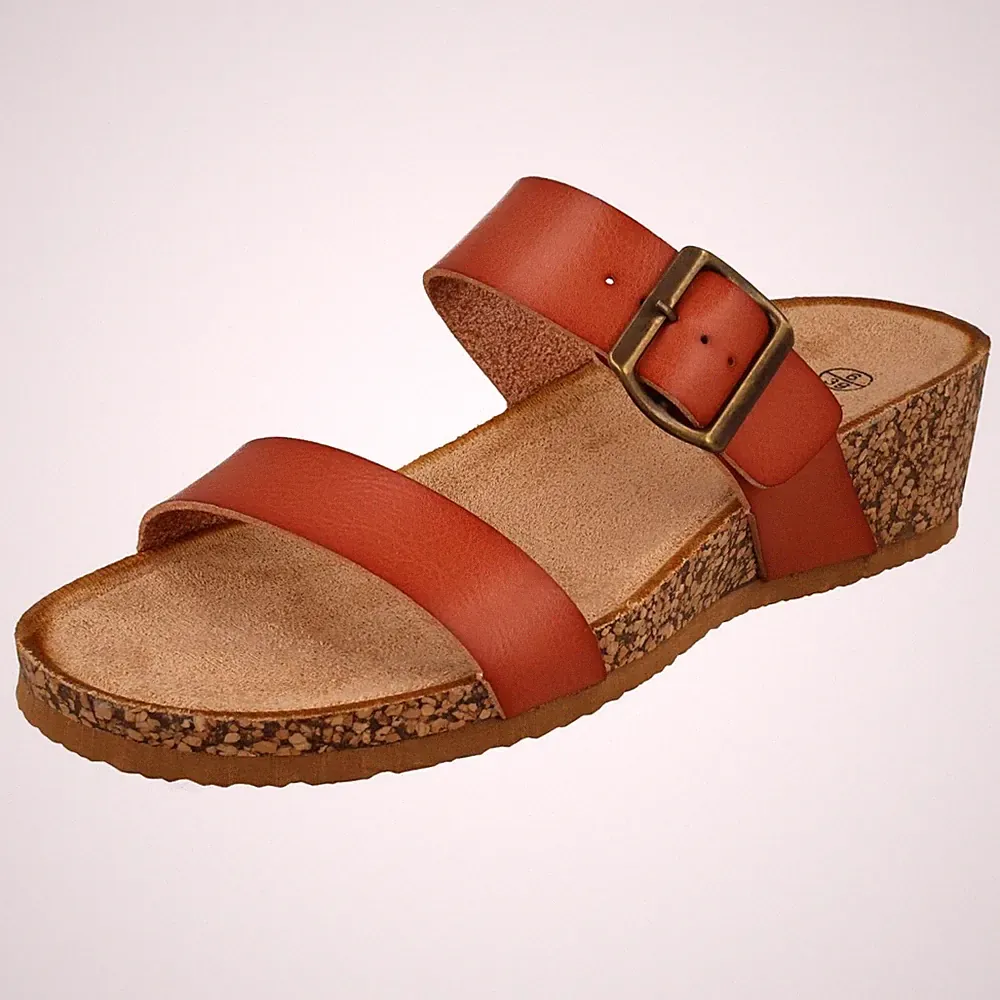 Damen Down To Earth Mittel Keilabsatz Pantoletten Slipper Sandalen "F1R2087"
