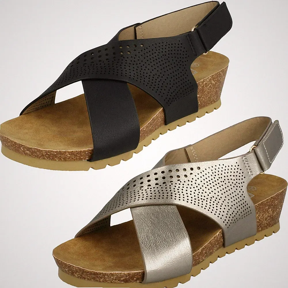 Damen Down To Earth mittelhoher Keilabsatz X Riemen "Sandalen"