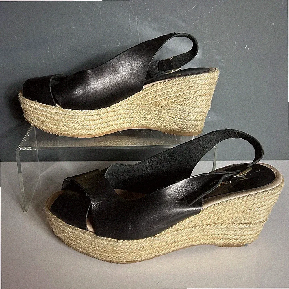 Damen - DUNE - Sling Back Sandale - schwarzes Leder Espidrilles - Größe 4 / 37