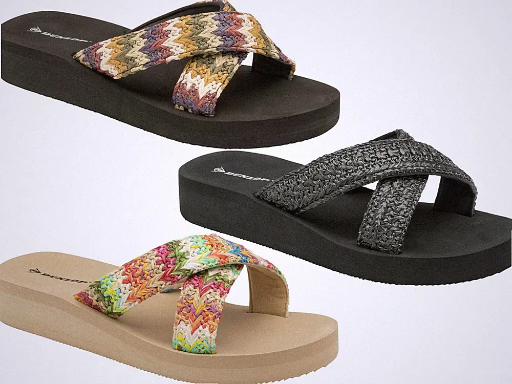 Damen Dunlop Keilabsatz Sandalen Sommer Strand leicht gewebt Crossover Komfort