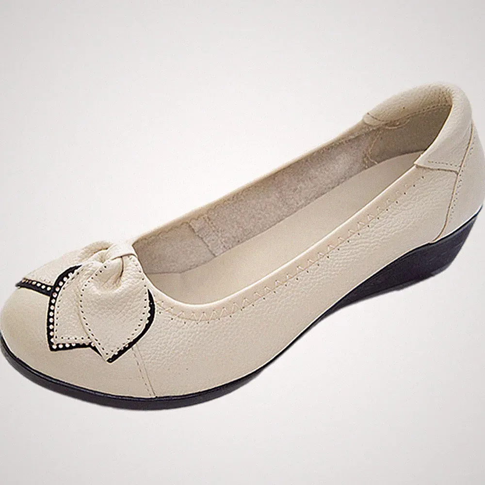 Damen Echtleder Bequemschuhe Weich Sohle Blume Ballerinas Niedrige Keilabsatz...