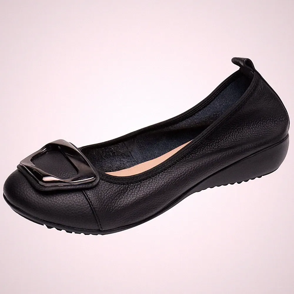 Damen Echtleder Bequemschuhe Weich Sohle Schnalle Ballerinas Niedrige Keilabs...
