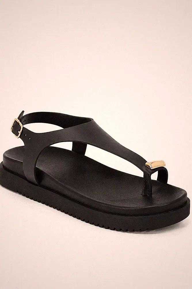 Damen Elle Sport Sandalen Mit Metallbesatz Chunky Riemen Zehensteg Schwarz