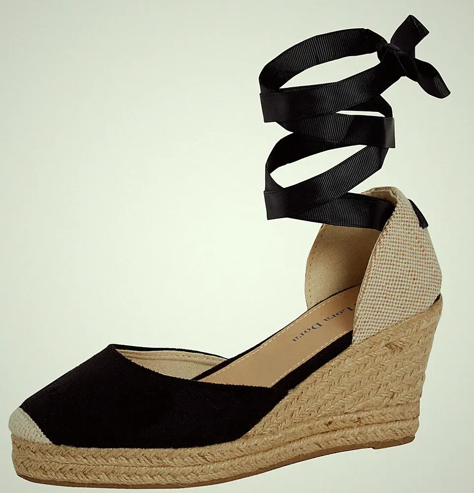 Damen Espadrille Keilabsatz Sandalen Riemchen Hessische Wedges Knöchelriemen Bindeband Beinriemen