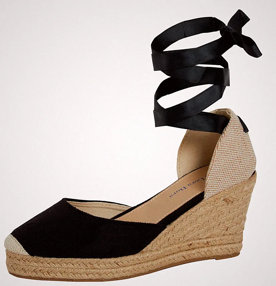 Damen Espadrille Keilabsatz Sandalen Riemchen Hessische Wedges Knöchelriemen Bindeband Beinriemen