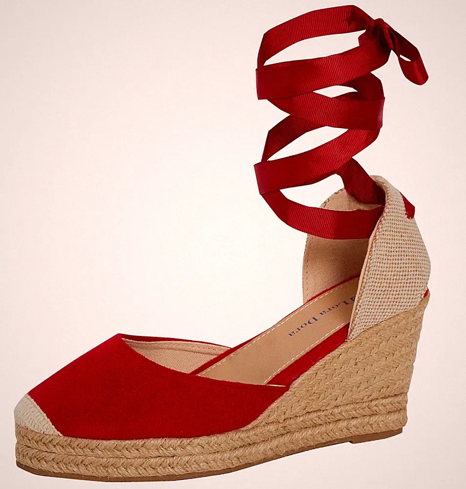 Damen Espadrille Keilabsatz Sandalen Riemchen Hessische Wedges Knöchelriemen Bindeband Beinriemen