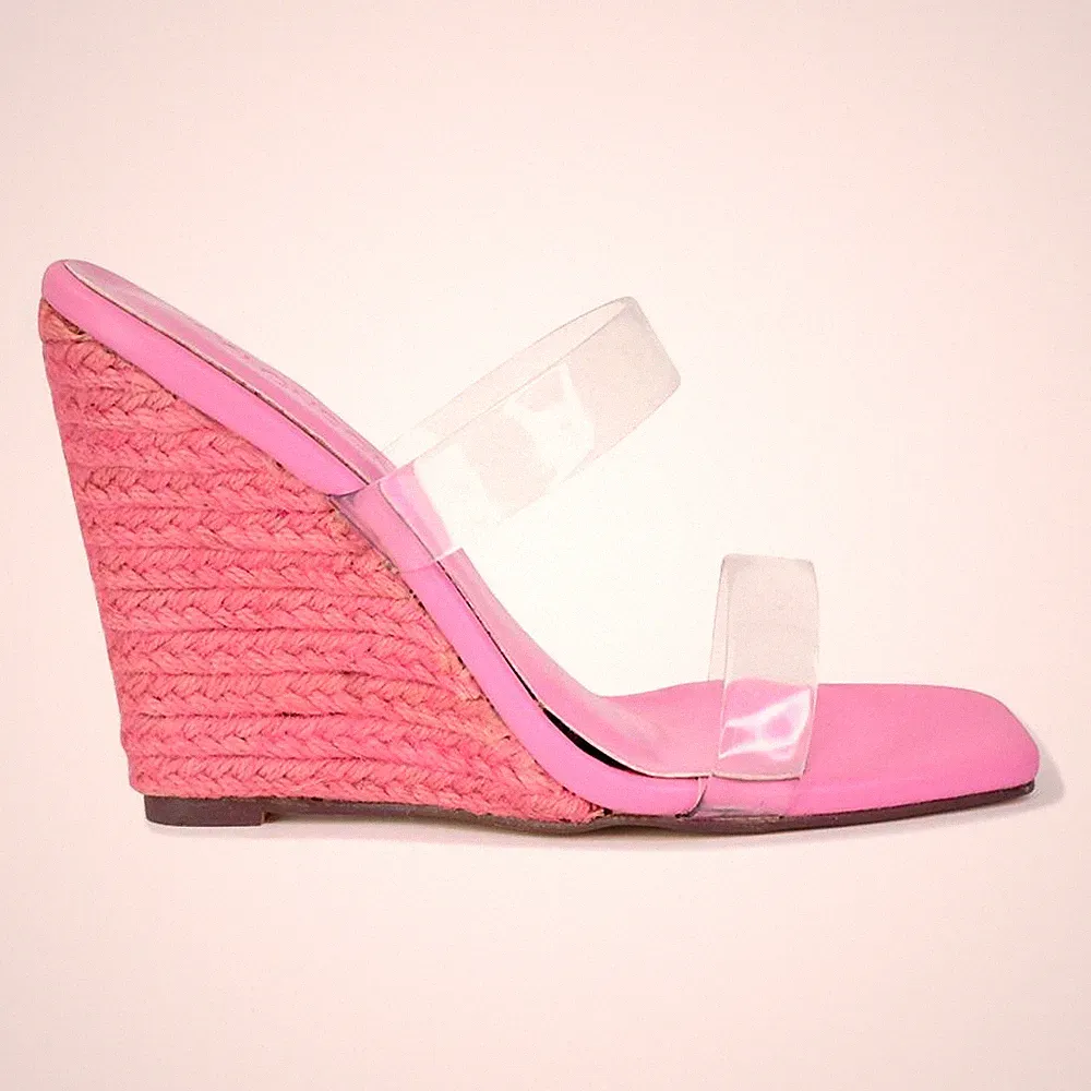 Damen Espadrille Keilabsatz Sandalen Transparent Riemchen Pantoletten Schuhe