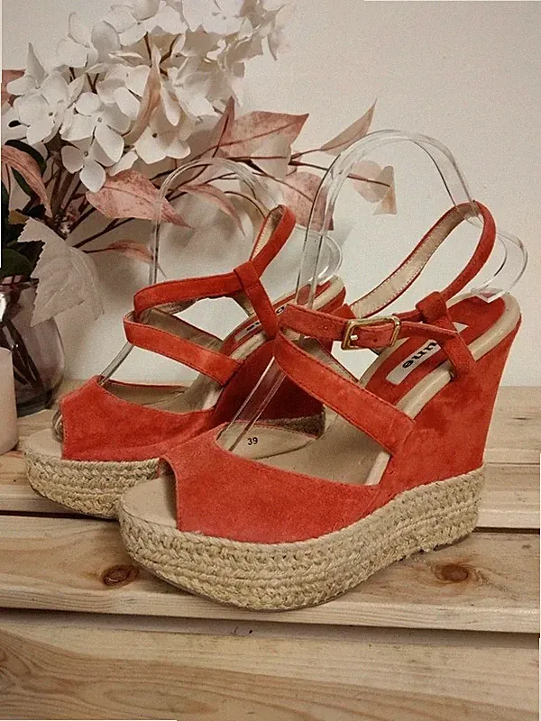 Damen-Espadrille-Plateausandalen Dune korallenrosa Wildleder hoher Keilabsatz UK 6 EU 39