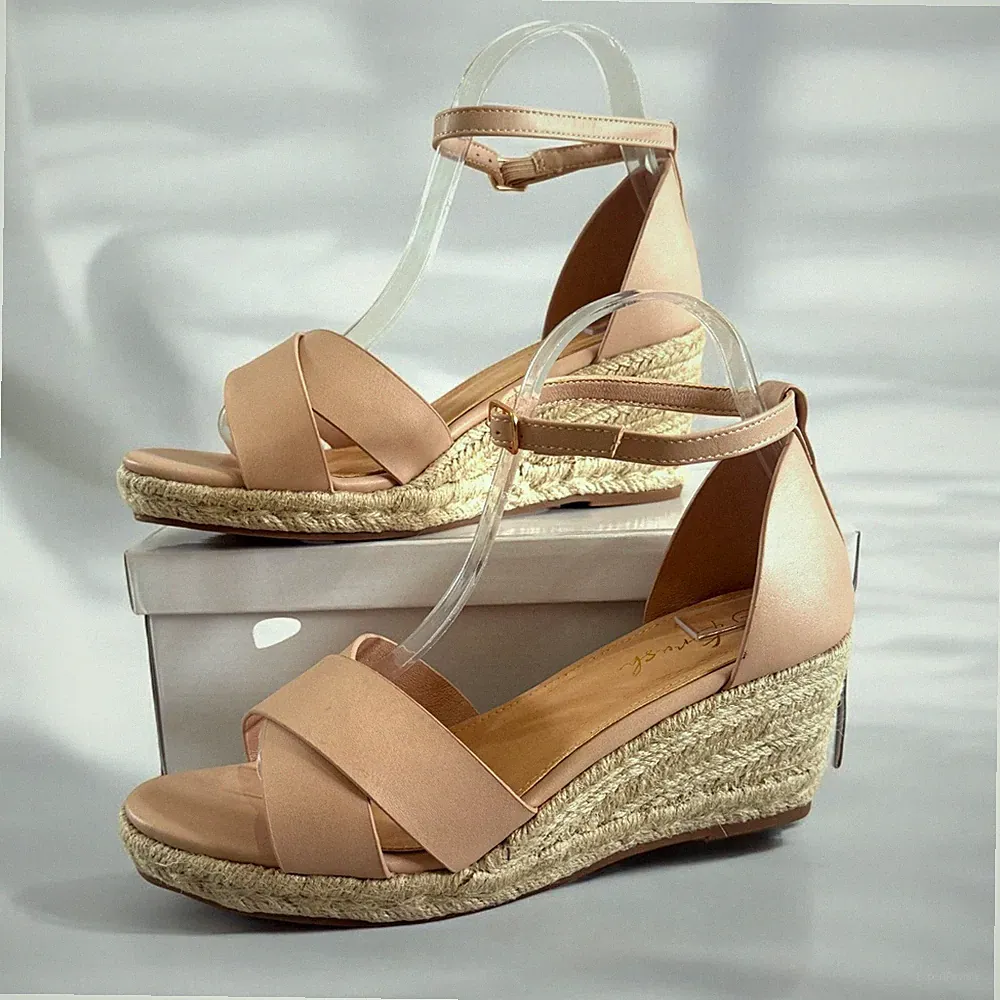 DAMEN-ESPADRILLES MITTELHOHER KEILABSATZ SCHNALLE PEEPTOE SANDALEN ROT UK 8