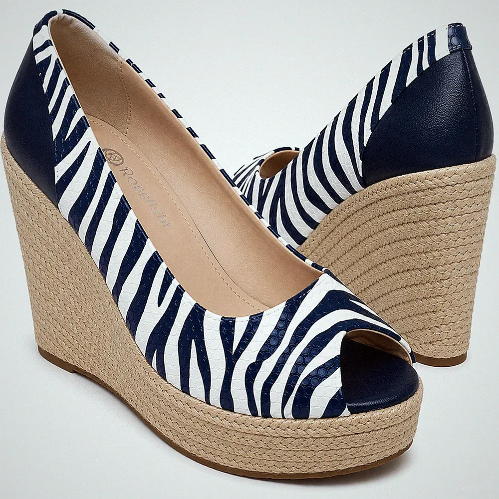 Damen-Espadrilles Plateau-Sandalen hoher Keilabsatz zehenfrei UK 3–7