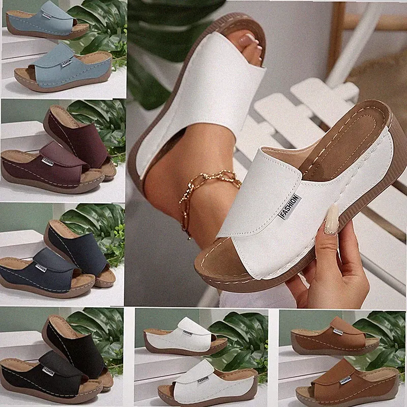 Damen Fashion Sandalen Keilabsatz Rutschfest Pantoletten Sommerschuhe Gr.36-43