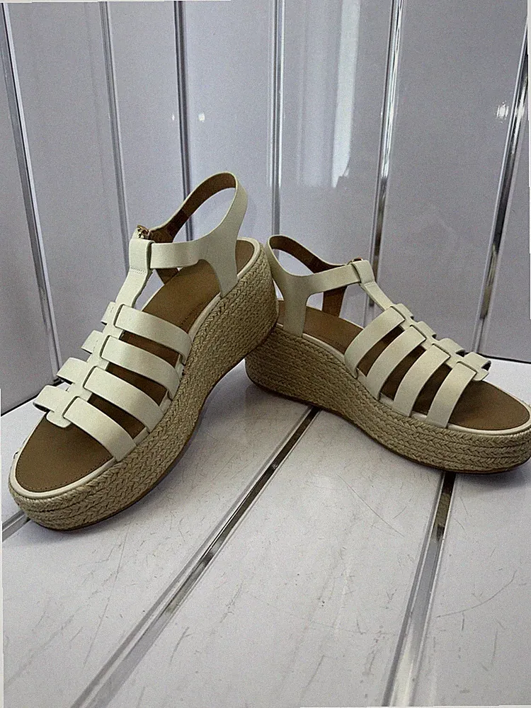 Damen FitFlop Espadrille Leder Fischer Keilabsatz Sandalen Größe 8, schön