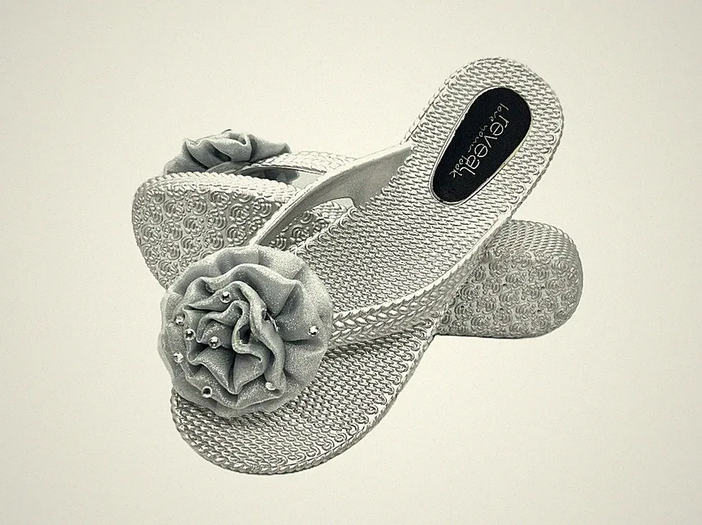 Damen-Flip-Flop-Sandalen Diamant Blumen niedriger Keilabsatz Sommerschuhe Größe