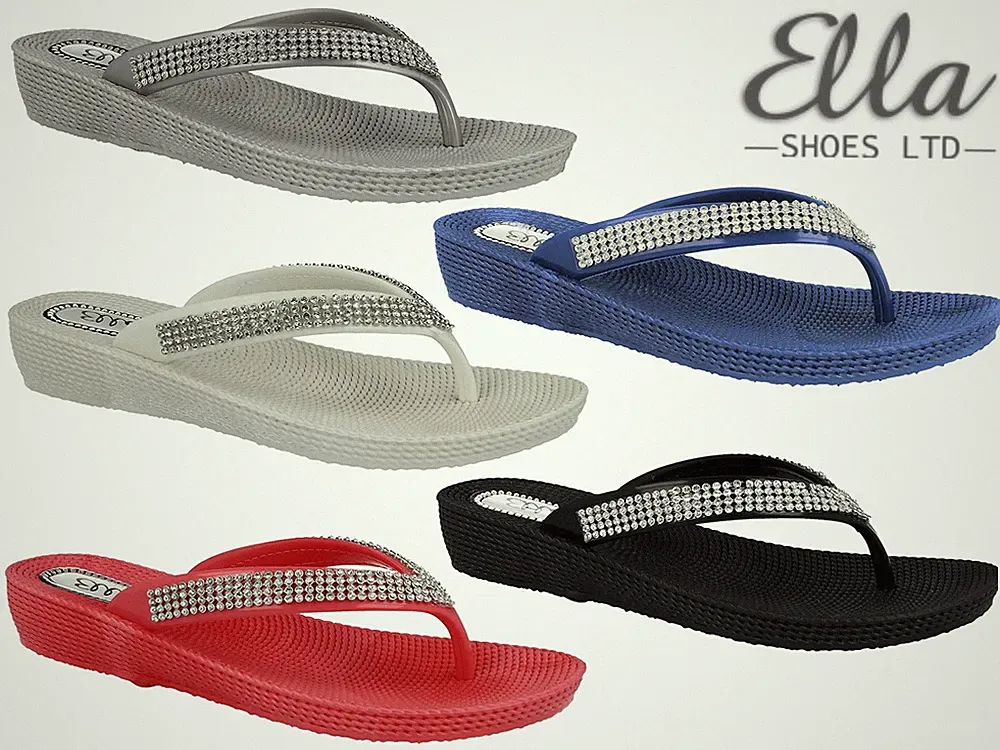 Damen-Flip-Flops Ella Diamant Sandalen bequem Zehensteg Sommer Strand niedriger Keilabsatz