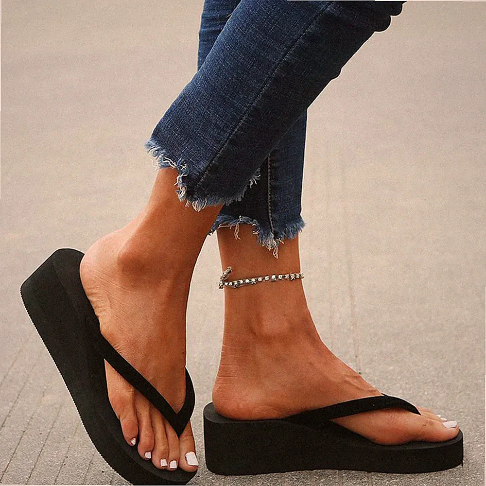Damen Flip Flops Keilabsatz Plateau Pantoletten Pumps Hausschuhe Sandalen Schuhe