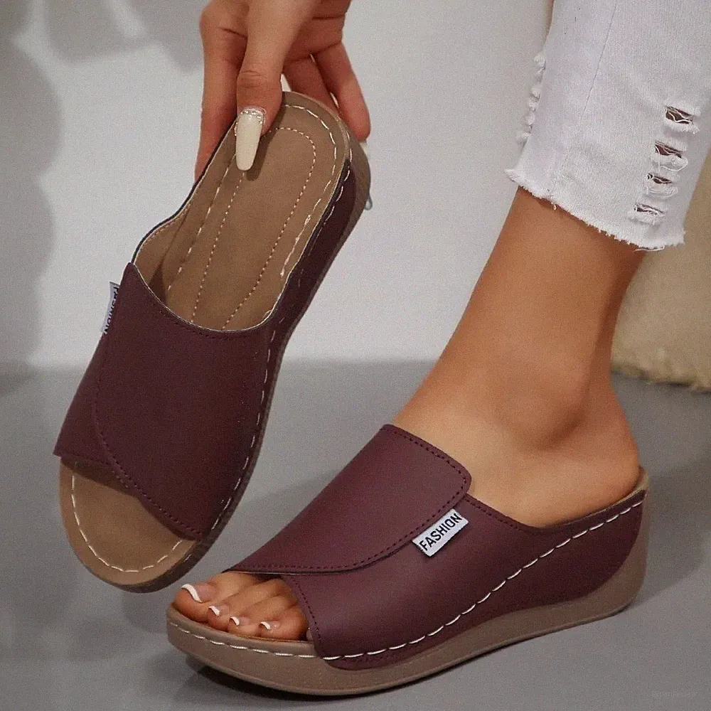 Damen-Flip-Flops Peeptoe Plateau Keilabsatz Sommer Strand Freizeit Hausschuhe