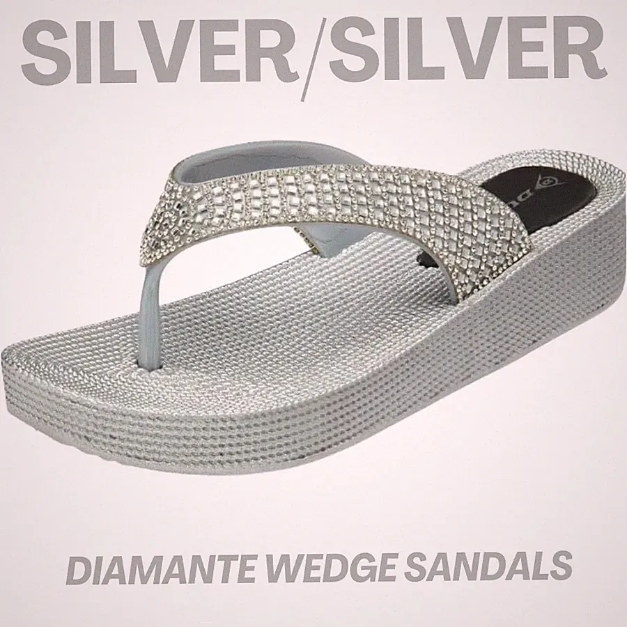 Damen-Flip-Flops Strass Keilabsatz glitzernde bequeme Sommer Strand Sandalen