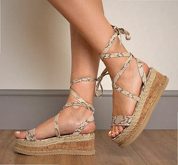 Damen Frauen Espadrilles Sandale Knöchel Schnürung bequem Sommer Party Strand Plateau