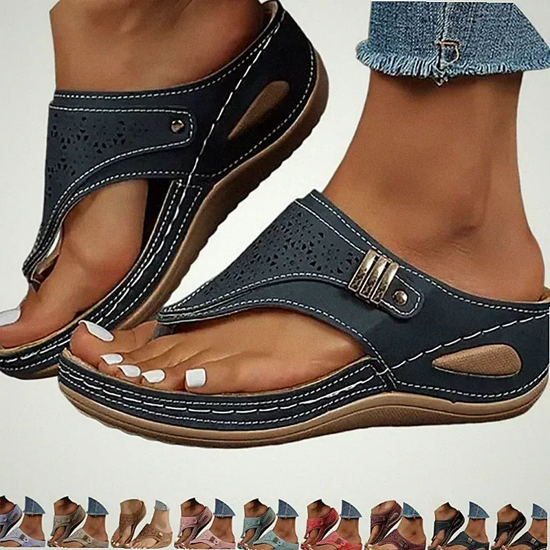 Damen Frauen Flip Flops Sandalen Sommer offene Zehenpartie Keilabsatz Strand Pantoletten Schuhe Größe