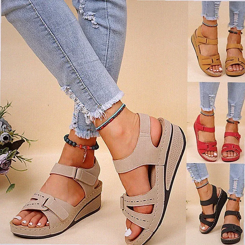 Damen Frauen Freizeit orthopädische Keilabsatz Sommer Sandalen Wandern Fersenriemen Schuhe UK
