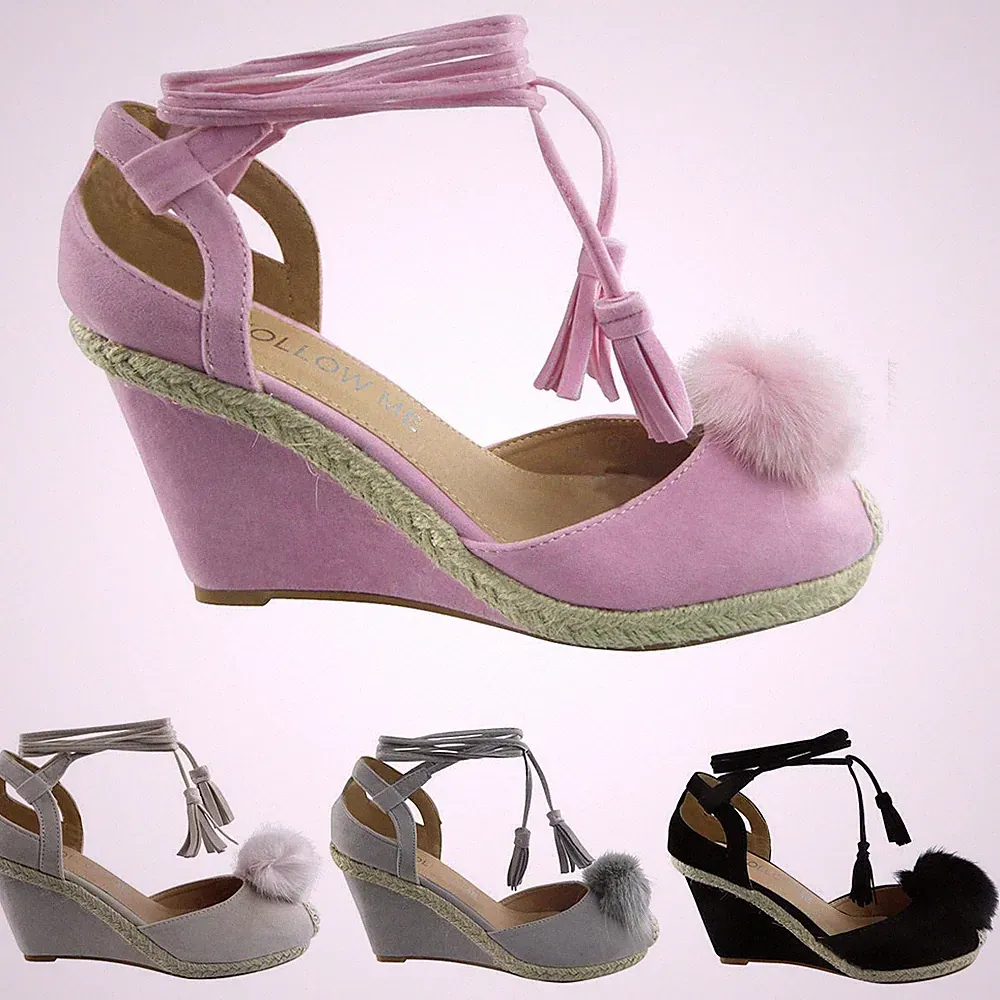 Damen Frauen Keilsandale Knöchel Schnürung bequem Sommer Plateau Party Espadrilles