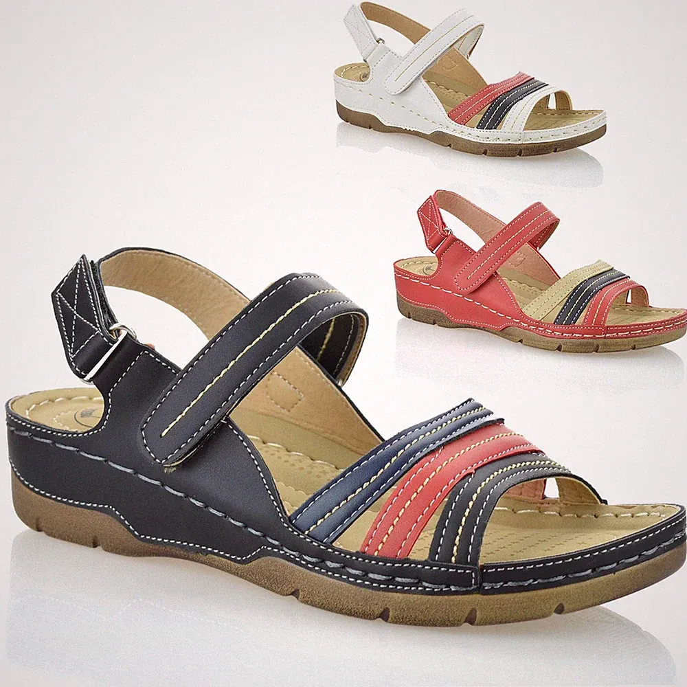 Damen Frauen mittelhoher Keilabsatz Memory Foam Sommer Wandern Sandalen Pantoletten Schuhe Größe