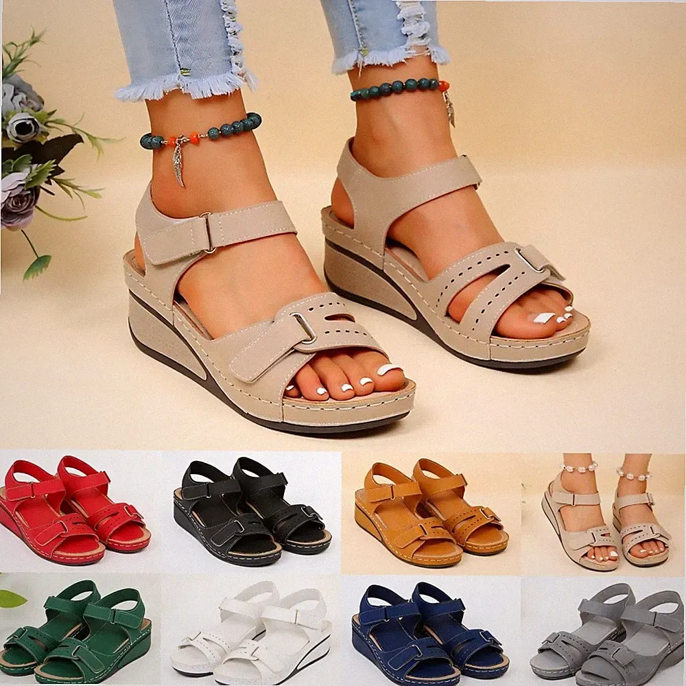 Damen Frauen Mittelhoher Keilabsatz Slipper Sommer Wandern Sandalen Pantoletten Schuhe Größe Neu